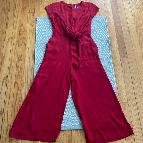New Maeve Women's scoop neck casual belted wide leg red cap sleeve jumpsuit Sz 0 - Picture 4 of 9